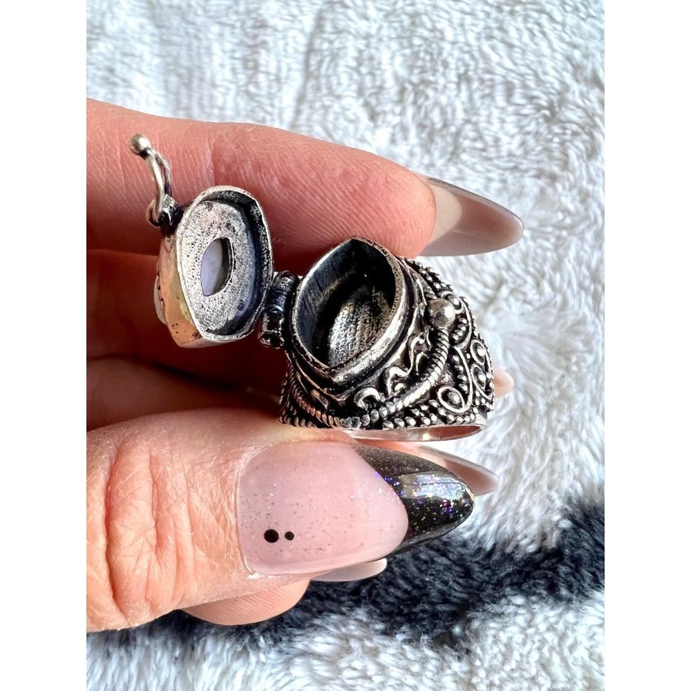 925 Rainbow FLASH Moonstone Poison Ring 9.5, - Picture 11 of 13
